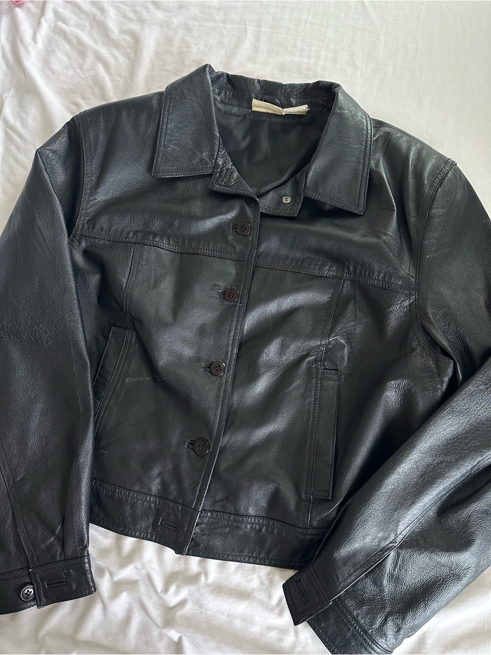 Vintage 100% Leather Newport News Black Women's Button Front Jacket - Picture 12 of 12